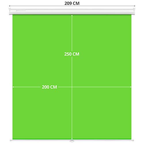 Phoenix Technologies – Pantalla Chroma Verde para Streaming y Fotografia Profesional, Fondo Interactivo, No Reflectante, Antiarrugas, Fijación Techo o Pared, 2 x 2.5 Metros