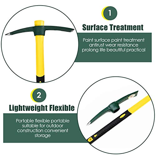 Pico Forjado Azadon de Mango Fibra Vidrio 1KG, Pickaxe Mattock axe para Abrir zanjas y Picar Piedras