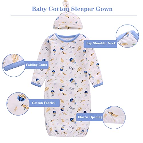 Pijama Invierno bebé, Saco de Dormir Invierno bebé, Paquete de 3 Ropa para Dormir + 3 Gorros para ecién Nacida, niño, niña de 0 a 6 Meses, 78 * 22cm, Mangas Largas, algodón