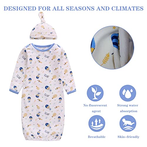 Pijama Invierno bebé, Saco de Dormir Invierno bebé, Paquete de 3 Ropa para Dormir + 3 Gorros para ecién Nacida, niño, niña de 0 a 6 Meses, 78 * 22cm, Mangas Largas, algodón