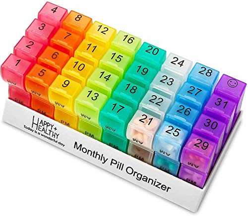 Pill Organizer Monthly - 31 Day Am/Pm Daily Pill Organizer 32 Pill Cases for Each Day, Pill Dispenser and Monthly Pill Organizer Box for Vitamins, Medicine and Medication