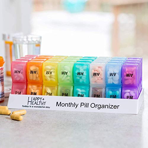 Pill Organizer Monthly - 31 Day Am/Pm Daily Pill Organizer 32 Pill Cases for Each Day, Pill Dispenser and Monthly Pill Organizer Box for Vitamins, Medicine and Medication
