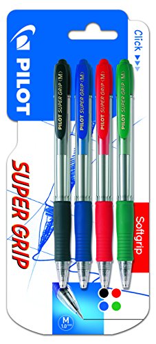 Pilot Spain Super Grip - Pack de 4 bolígrafos, punto medio, multicolor