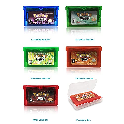 Pinkyee Pokemon Emerald Ruby Sapphire FireRed LeafGreen GBA Games, Pokemon Tarjeta de terceros compatible con GBM/GBA/SP/NDS/NDSL (5 unidades)