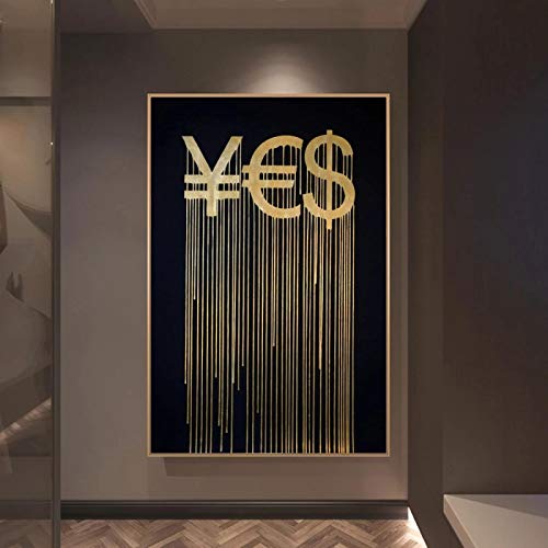 Pintura en lienzo Dólares de oro rmb eur Símbolo de dinero abstracto Arte de la pared Carteles Impresiones Imagen de la pared Sala de estar Decoración del hogar 70x110cm (28x43in) Sin marco