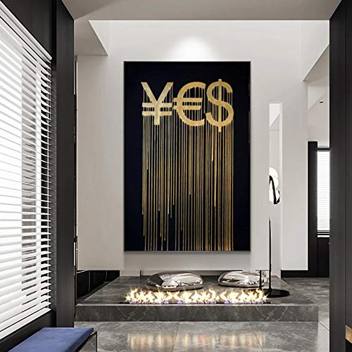 Pintura en lienzo Dólares de oro rmb eur Símbolo de dinero abstracto Arte de la pared Carteles Impresiones Imagen de la pared Sala de estar Decoración del hogar 70x110cm (28x43in) Sin marco