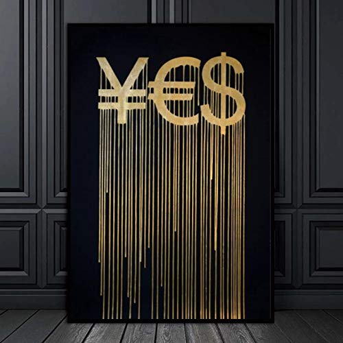 Pintura en lienzo Dólares de oro rmb eur Símbolo de dinero abstracto Arte de la pared Carteles Impresiones Imagen de la pared Sala de estar Decoración del hogar 70x110cm (28x43in) Sin marco
