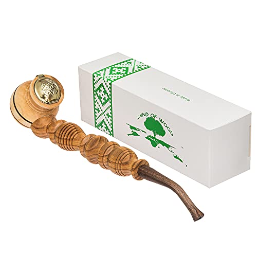 Pipa para fumar de madera tallada a mano – Pipa natural larga para fumar tabaco con tapa metálica para cazoleta – a los a quién les gustan las pipas para fumar tabaco y hierbas