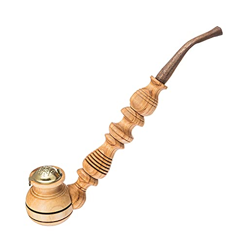 Pipa para fumar de madera tallada a mano – Pipa natural larga para fumar tabaco con tapa metálica para cazoleta – a los a quién les gustan las pipas para fumar tabaco y hierbas