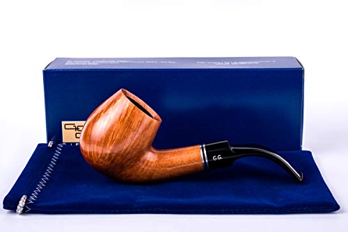 Pipa para fumar tabaco de madera, tallada a mano de raíz de brezo, se adapta al filtro de 9mm, viene con bolsa, en caja (Holmes, Oro)