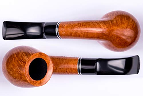 Pipa para fumar tabaco de madera, tallada a mano de raíz de brezo, se adapta al filtro de 9mm, viene con bolsa, en caja (Holmes, Oro)