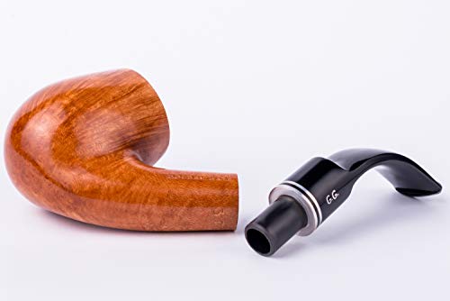 Pipa para fumar tabaco de madera, tallada a mano de raíz de brezo, se adapta al filtro de 9mm, viene con bolsa, en caja (Holmes, Oro)