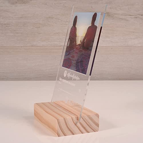 Placa Spotify Glass Metacrilato con Peana de Madera Personalizada. Placa acrílica con código Spotify para escanear