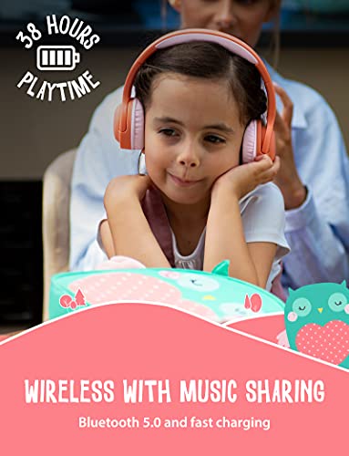 Planet Buddies Auriculares Inalámbricos para Niños, Bluetooth Seguros Volumen Limitado para Niños, Auriculares Plegables con Micrófono, Compatibles con Tableta, 38 Horas de Tiempo, Diseño de Búho