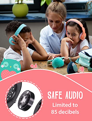 Planet Buddies Auriculares Inalámbricos para Niños, Bluetooth Seguros Volumen Limitado para Niños, Auriculares Plegables con Micrófono, Compatibles con Tableta, 38 Horas de Tiempo, Diseño de Búho
