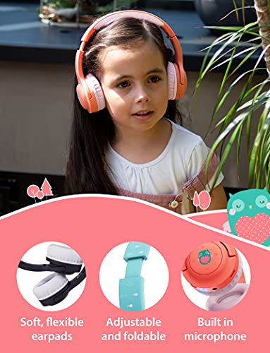 Planet Buddies Auriculares Inalámbricos para Niños, Bluetooth Seguros Volumen Limitado para Niños, Auriculares Plegables con Micrófono, Compatibles con Tableta, 38 Horas de Tiempo, Diseño de Búho