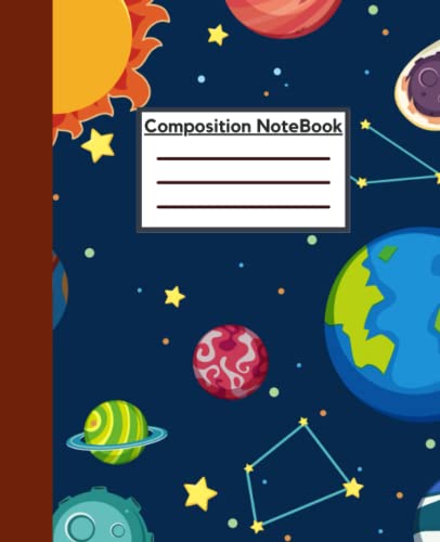 planets and astronaut Composition Notebook: Two space scenes with planets and astronaut Composition Notebook