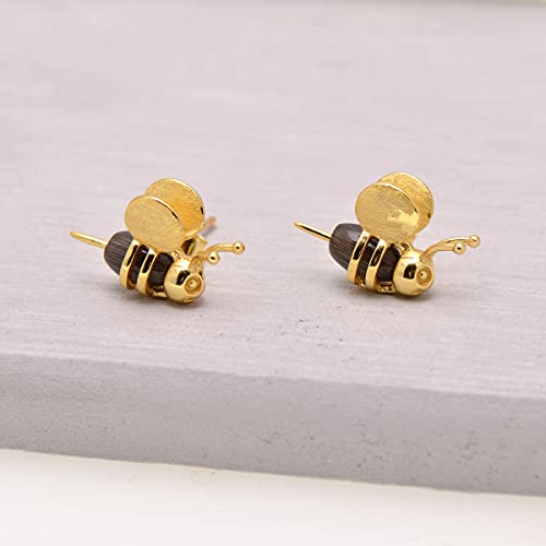 Plata de Ley 925 Paialco Cute Bumblebee Pendientes Studs negro y amarillo esmalte