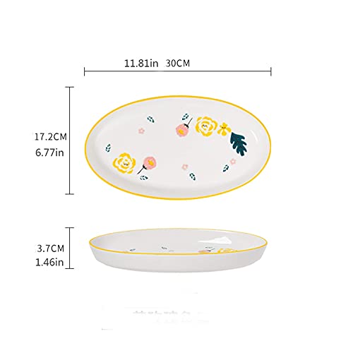 Plato Llano Plato Llano de cerámica con Motivos Florales, Plato Grande Ovalado para Pescado, Postre Personalizado, Plato para Aperitivos, Apto para microondas y Horno. Plato (Color: A, Tamaño: 1 paq