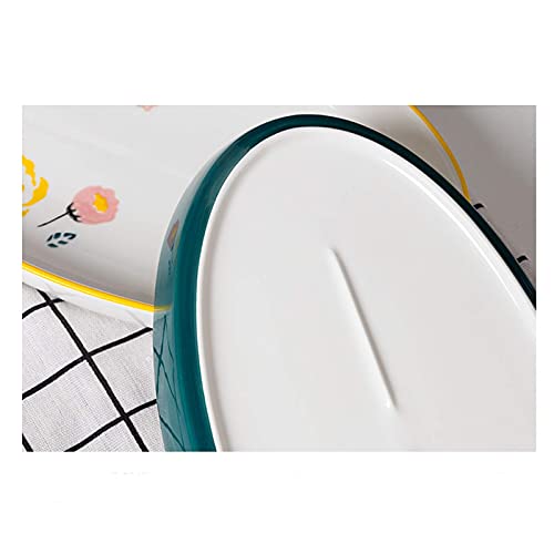 Plato Llano Plato Llano de cerámica con Motivos Florales, Plato Grande Ovalado para Pescado, Postre Personalizado, Plato para Aperitivos, Apto para microondas y Horno. Plato (Color: A, Tamaño: 1 paq