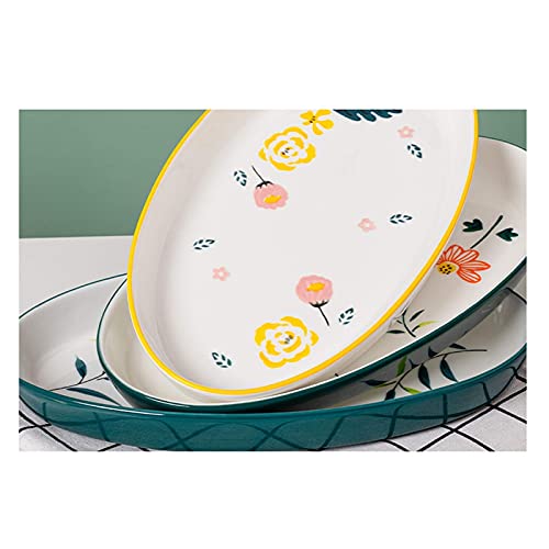 Plato Llano Plato Llano de cerámica con Motivos Florales, Plato Grande Ovalado para Pescado, Postre Personalizado, Plato para Aperitivos, Apto para microondas y Horno. Plato (Color: A, Tamaño: 1 paq