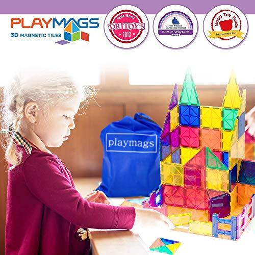 Playmags - Juego de Baldosas Magnéticas para Construcción de 150 Piezas, Bloques de Construcción Magnéticos Transparentes en 3D, Imaginación Creativa, Inspiración, Juego de Simulación