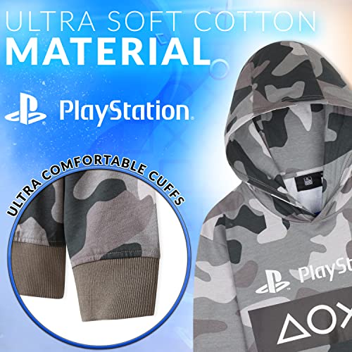 Playstation Sudadera Niño de Camuflaje, Sudaderas Niño con Capucha, Ropa para Niño 100% Algodon, Regalos para Niños y Adolescentes Edad 7-15 Años (Camuflaje Gris, 9-10 años)