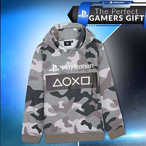 Playstation Sudadera Niño de Camuflaje, Sudaderas Niño con Capucha, Ropa para Niño 100% Algodon, Regalos para Niños y Adolescentes Edad 7-15 Años (Camuflaje Gris, 9-10 años)
