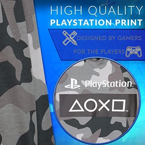 Playstation Sudadera Niño de Camuflaje, Sudaderas Niño con Capucha, Ropa para Niño 100% Algodon, Regalos para Niños y Adolescentes Edad 7-15 Años (Camuflaje Gris, 9-10 años)