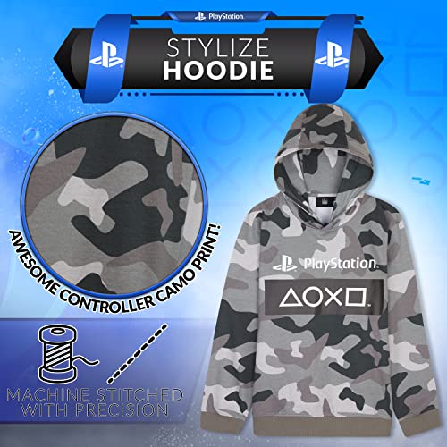 Playstation Sudadera Niño de Camuflaje, Sudaderas Niño con Capucha, Ropa para Niño 100% Algodon, Regalos para Niños y Adolescentes Edad 7-15 Años (Camuflaje Gris, 9-10 años)
