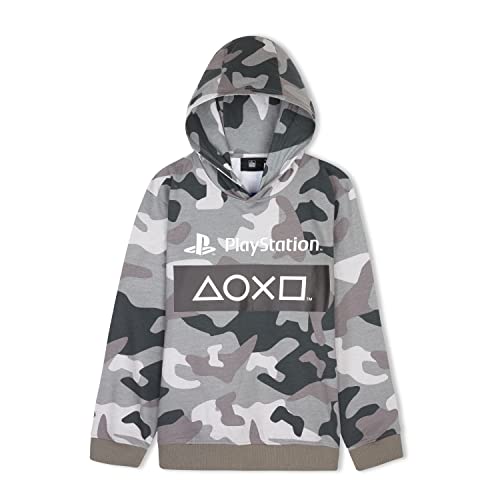 Playstation Sudadera Niño de Camuflaje, Sudaderas Niño con Capucha, Ropa para Niño 100% Algodon, Regalos para Niños y Adolescentes Edad 7-15 Años (Camuflaje Gris, 9-10 años)