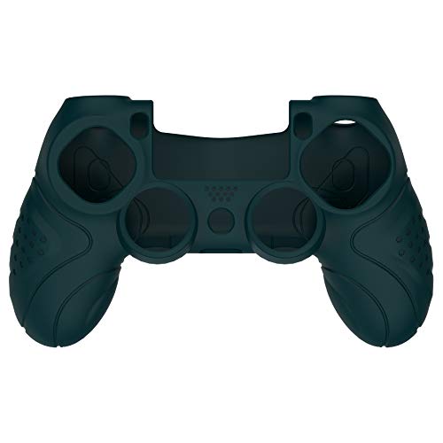 PlayVital Funda de Silicona para PS4 Protector de Piel Carcasa Blanda Antideslizante con Tapas de Joystick para Playstation 4 Funda de Goma para Dualshock 4 Control(Edición Guardian-Oscuro Verde)