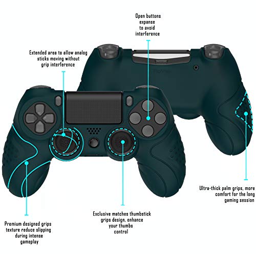 PlayVital Funda de Silicona para PS4 Protector de Piel Carcasa Blanda Antideslizante con Tapas de Joystick para Playstation 4 Funda de Goma para Dualshock 4 Control(Edición Guardian-Oscuro Verde)