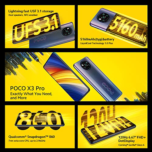 POCO X3 Pro - Smartphone 6+128 GB, 6,67” 120Hz FHD+DotDisplay, Snapdragon 860, Cámara Cuádruple de 48 MP, 5160 mAh, Negro Fantasma