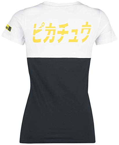 Pokemon Pikachu - Team Pika Mujer Camiseta Negro/Blanco/Amarillo M, 100% algodón, Regular