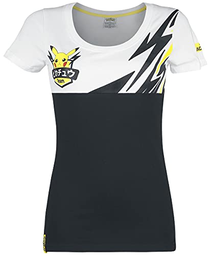 Pokemon Pikachu - Team Pika Mujer Camiseta Negro/Blanco/Amarillo M, 100% algodón, Regular