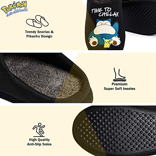 Pokemon Zapatillas de Estar En Casa Hombre Diseño Snorlax y Pikachu, Merchandising Oficial Pokemon, Zapatilla Invierno Suela Goma Dura Interior Exterior, Regalos para Hombres Padres (40/41 EU)