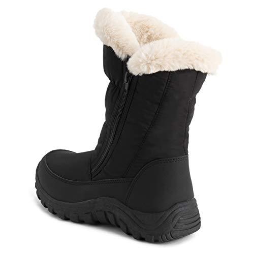 Polar Mujer Espuma De Memoria Gemela Cremallera Apertura PEnerse NylEn Impermeable Gruesa Piel Sintética Forrada Invierno Lluvia Botas De Nieve - Negro/Beige - UK7/EU40 - YC0662