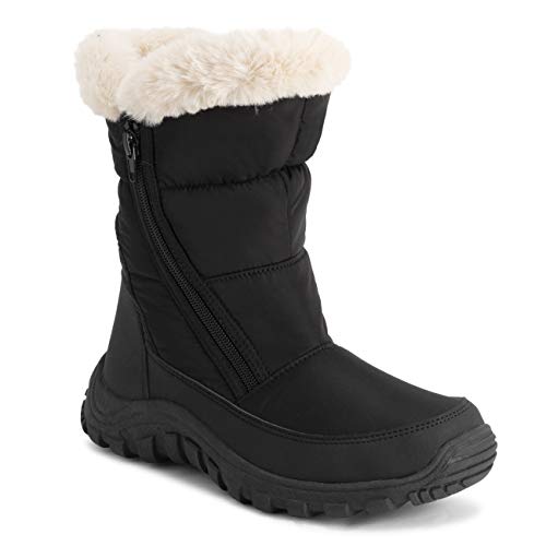 Polar Mujer Espuma De Memoria Gemela Cremallera Apertura PEnerse NylEn Impermeable Gruesa Piel Sintética Forrada Invierno Lluvia Botas De Nieve - Negro/Beige - UK7/EU40 - YC0662