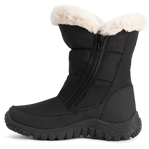Polar Mujer Espuma De Memoria Gemela Cremallera Apertura PEnerse NylEn Impermeable Gruesa Piel Sintética Forrada Invierno Lluvia Botas De Nieve - Negro/Beige - UK7/EU40 - YC0662