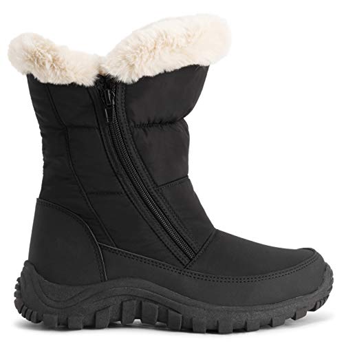 Polar Mujer Espuma De Memoria Gemela Cremallera Apertura PEnerse NylEn Impermeable Gruesa Piel Sintética Forrada Invierno Lluvia Botas De Nieve - Negro/Beige - UK7/EU40 - YC0662