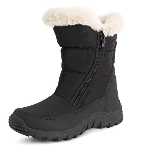 Polar Mujer Espuma De Memoria Gemela Cremallera Apertura PEnerse NylEn Impermeable Gruesa Piel Sintética Forrada Invierno Lluvia Botas De Nieve - Negro/Beige - UK7/EU40 - YC0662