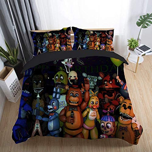 POMJK Five Nights at Freddy's - Juego de ropa de cama con estampado en 3D para cuatro estaciones, funda nórdica de dibujos animados (X01,220 x 240 cm + 50 x 75 cm x 2)