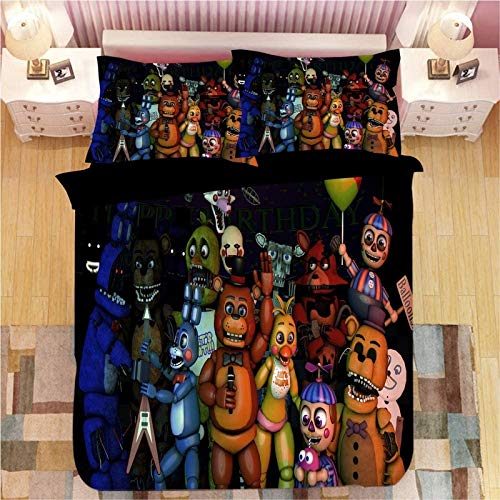 POMJK Five Nights at Freddy's - Juego de ropa de cama con estampado en 3D para cuatro estaciones, funda nórdica de dibujos animados (X01,220 x 240 cm + 50 x 75 cm x 2)