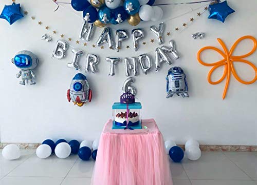 Ponmoo 87 piezas Globos Cumpleaños de Niño, Azul Decoraciones para Espacio Fiestas de Cumpleaños, Globo de Cohete Astronauta Robot Happy Birthday, Decoración de Feliz Cumpleaños con Accesorios