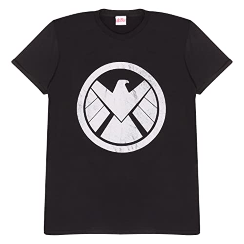 Popgear Marvel Avengers Assemble Shield Logo Women's Boyfriend Fit T-Shirt Black Camiseta, Negro, S para Mujer