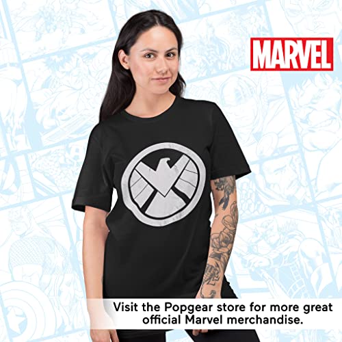 Popgear Marvel Avengers Assemble Shield Logo Women's Boyfriend Fit T-Shirt Black Camiseta, Negro, S para Mujer