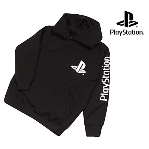 Popgear Playstation PS Logo Boys Pullover Hoodie Black Sudadera con Capucha, Negro, 14-15 Years para Niños