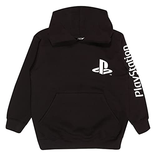 Popgear Playstation PS Logo Boys Pullover Hoodie Black Sudadera con Capucha, Negro, 14-15 Years para Niños
