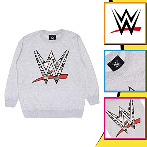 Popgear WWE Camo Logo Boys Crewneck Sweatshirt Heather Grey Sudadera, Gris, 12-13 Años para Niños